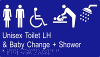 Unisex Accessible Toilet LH, Shower & Baby Change w Braille