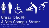 Unisex Accessible Toilet RH, Shower & Baby Change w Braille