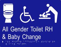 All Gender Accessible Toilet RH & Baby Change w Braille